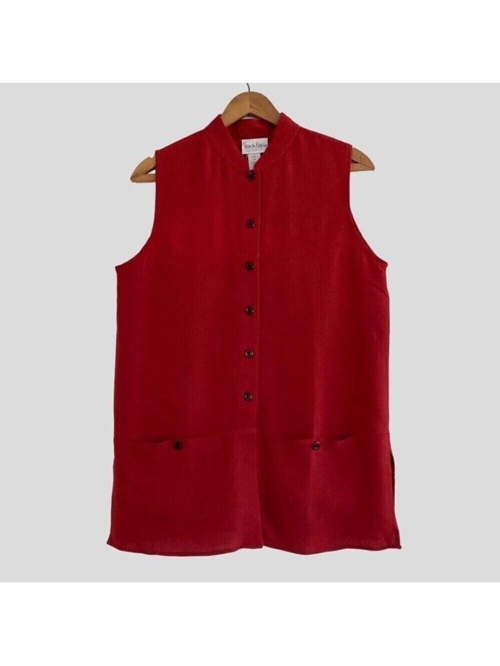 Diane Von Furstenberg Medium Solid Shirt Collar Tunic Top Sleeveless Button